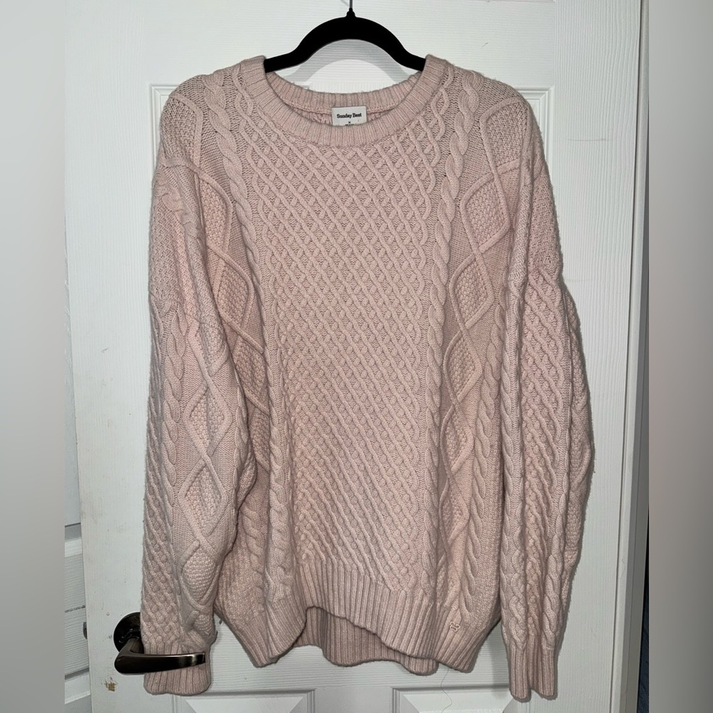 Aritzia Sunday Best  Peggy Cable Knit Sweater - shy pink